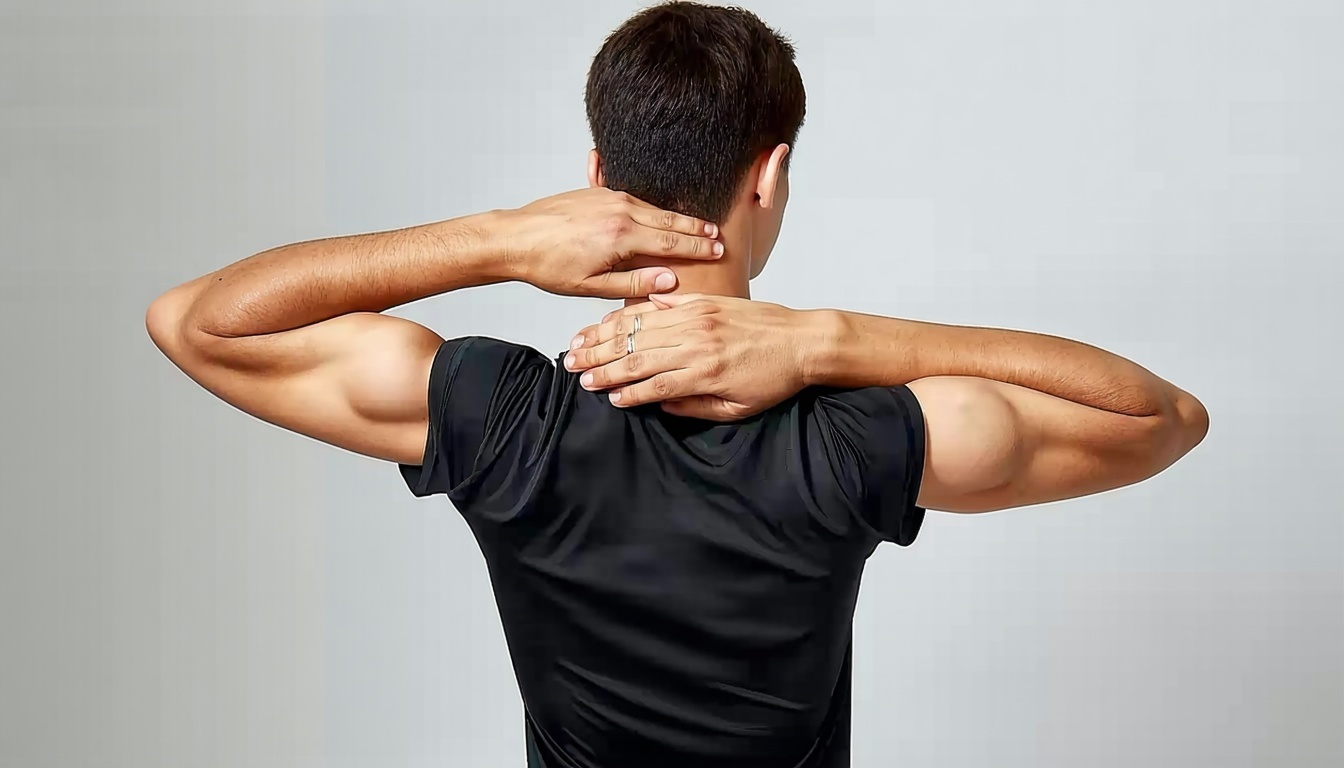 A person performing shoulder stretches to alleviat