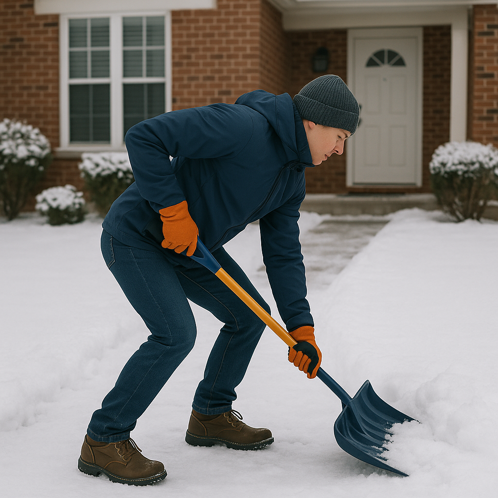 A person using proper body mechanics and ergonomic